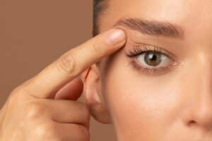 Close up of woman's eye after eyelid retraction surgery in Denver, CO